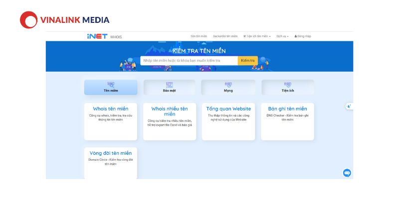 kiểm tra tên miền đã đăng ký chưa bằng iNET